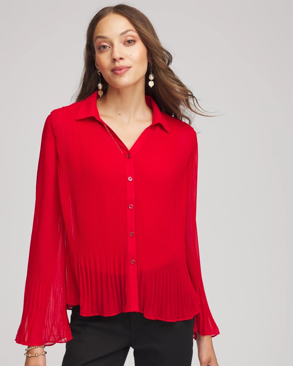 Chico's Clothing Pleated Georgette Blouse