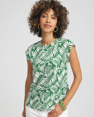 Chico's Clothing Palm-Frond-Print Cap-Sleeve Top