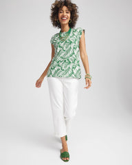 Chico's Clothing Palm-Frond-Print Cap-Sleeve Top
