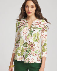 Chico's Clothing Tropical Cotton Slub Henley Shirt