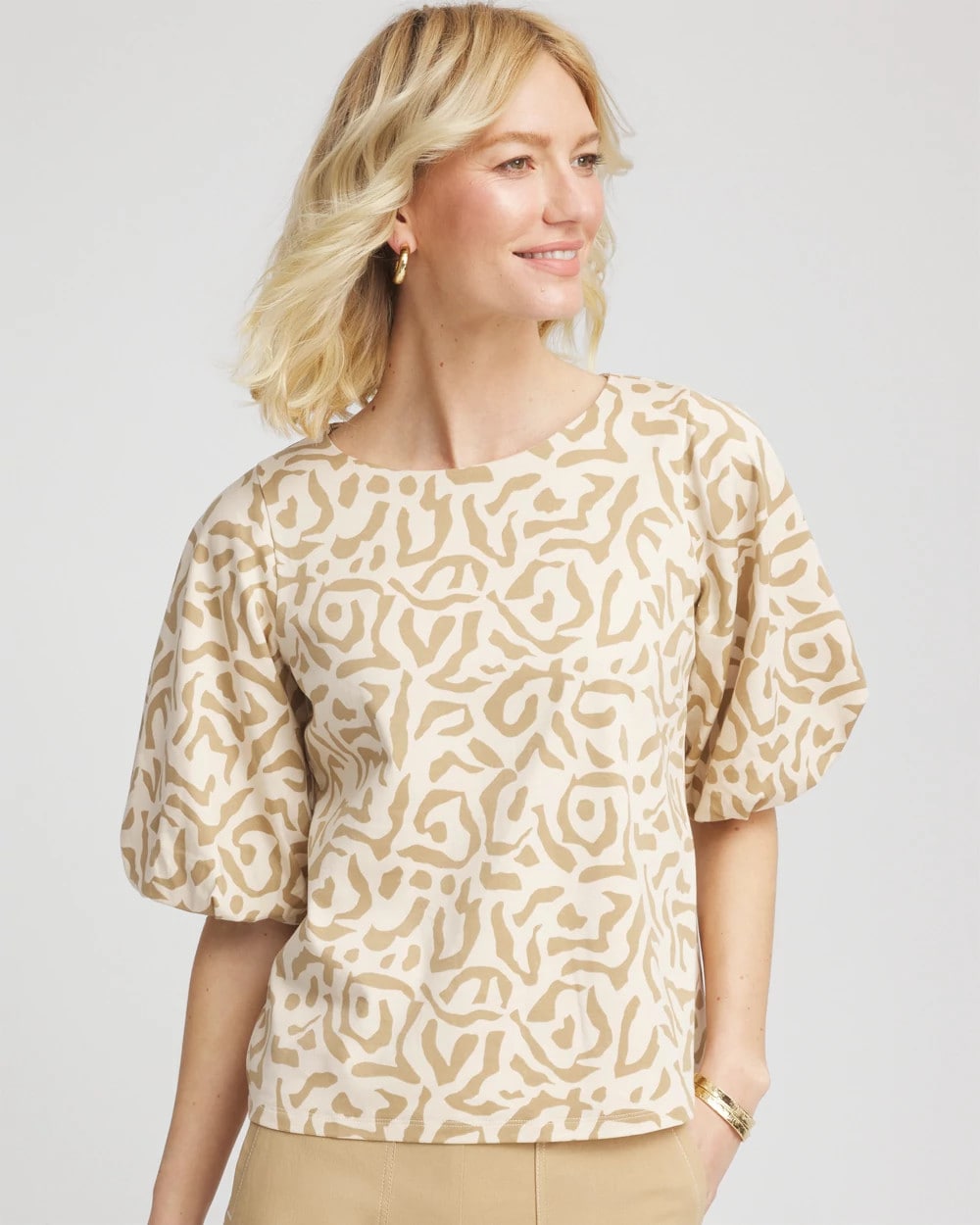 Chico's Clothing Animal Print Bubble Sleeve Top