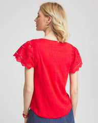 Chico's Clothing Linen Embroidered Lace Tee