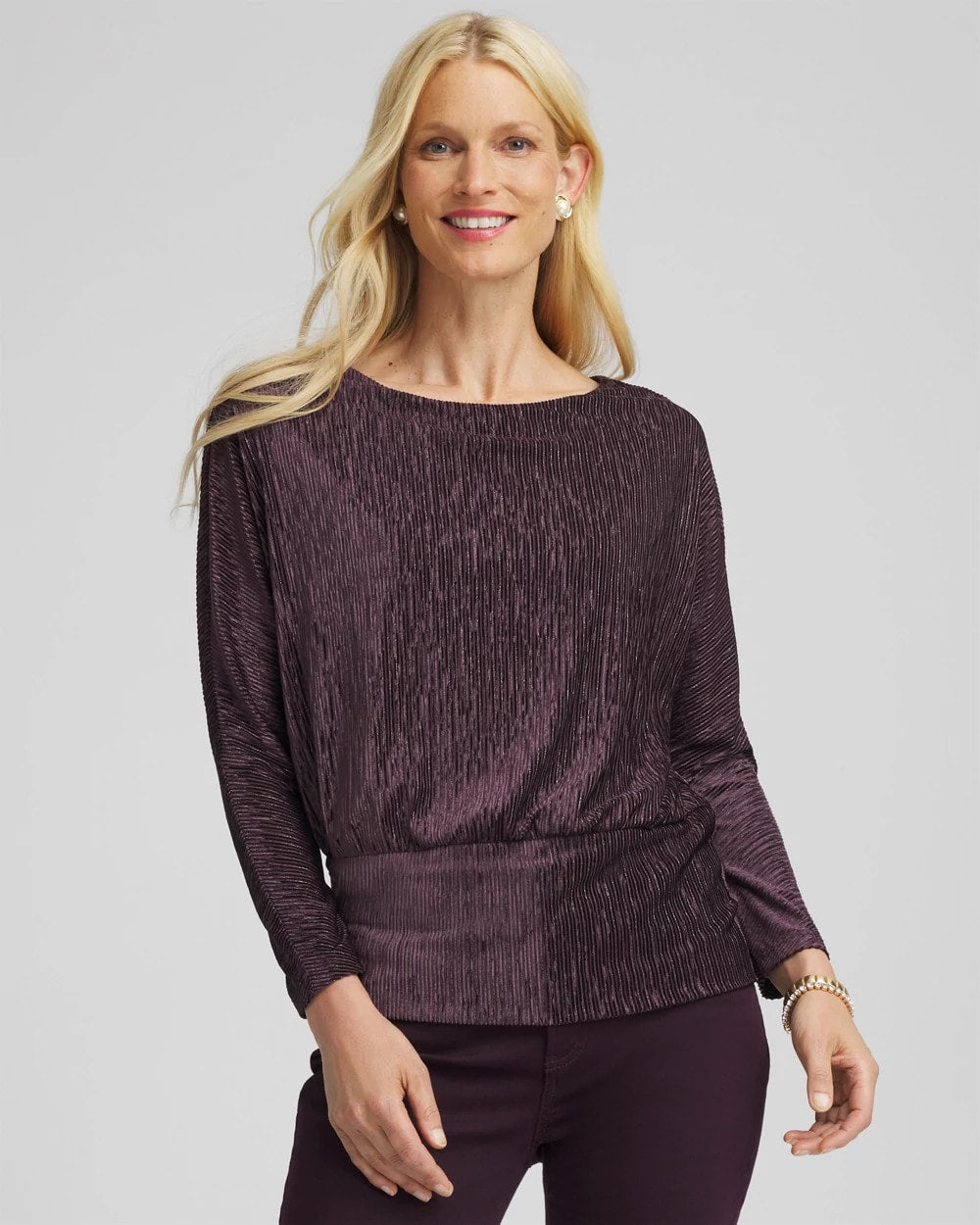 Chico's Clothing Crinkle Velvet Banded-Bottom Top