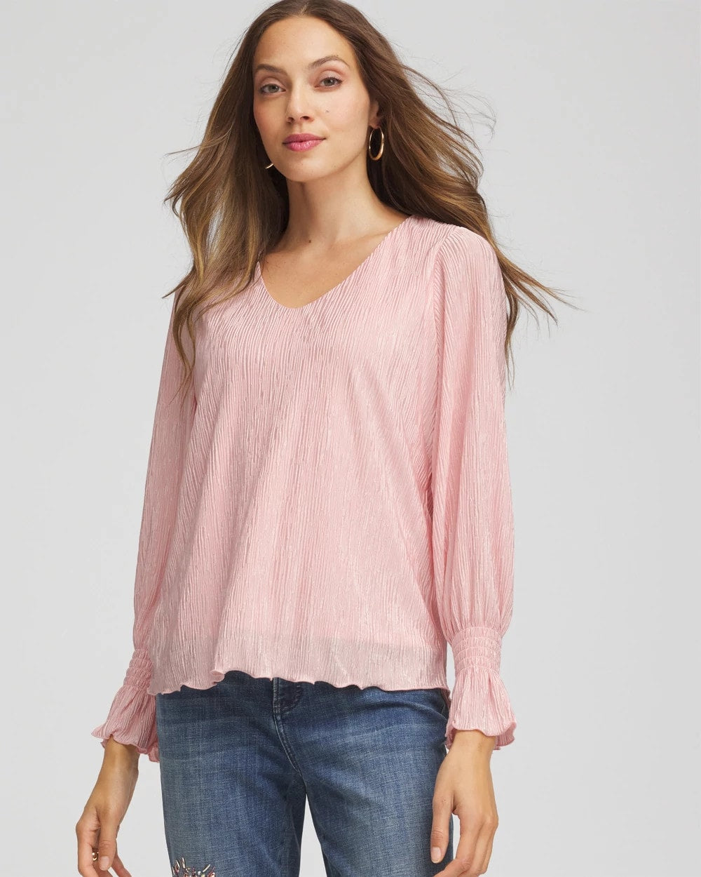 Chico's Clothing Crinkle Bodre Voop Neck Top