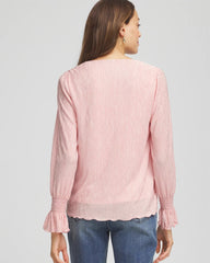 Chico's Clothing Crinkle Bodre Voop Neck Top