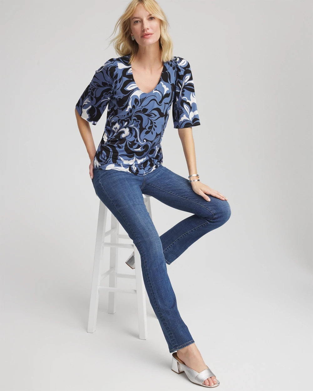 Chico's Clothing Stretch-Knit Flutter-Sleeve Tee