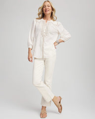 Chico's Clothing Embroidered Crinkle-Cotton Blouse
