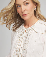 Chico's Clothing Embroidered Crinkle-Cotton Blouse