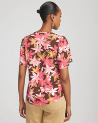 Chico's Clothing Floral Petal-Sleeve Voop Neck Tee