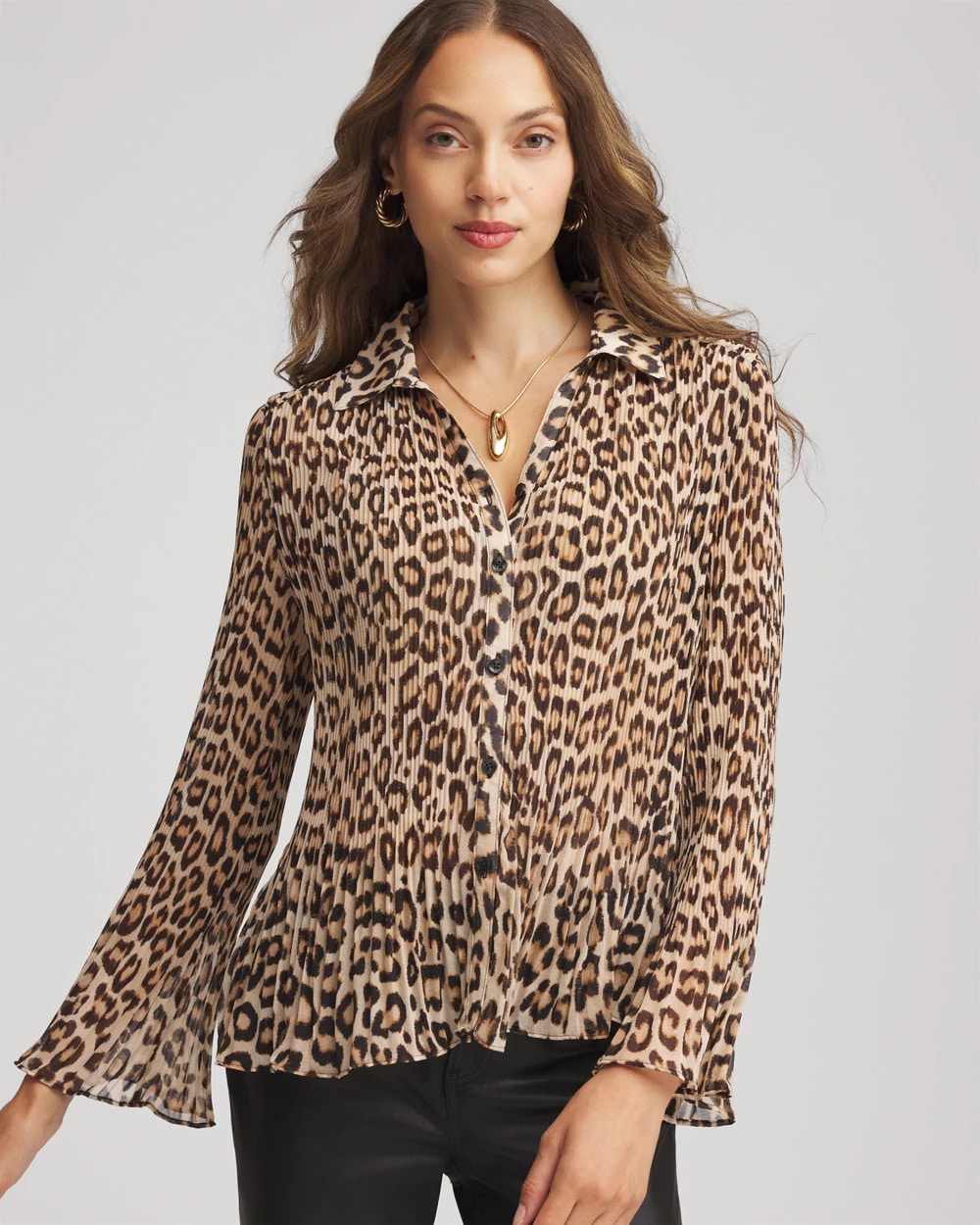 Chico's Clothing Animal-Print Pleated Georgette Blouse