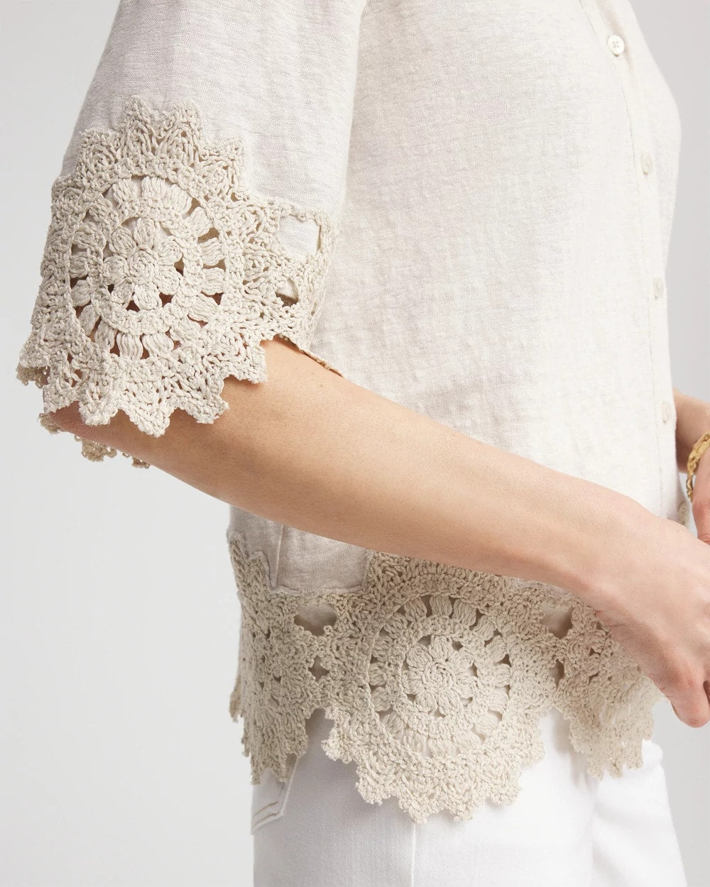 Chico's Clothing Crochet Trim Linen Shirt