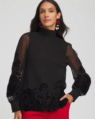 Chico's Clothing Sheer Mesh Velvet Appliqué Top