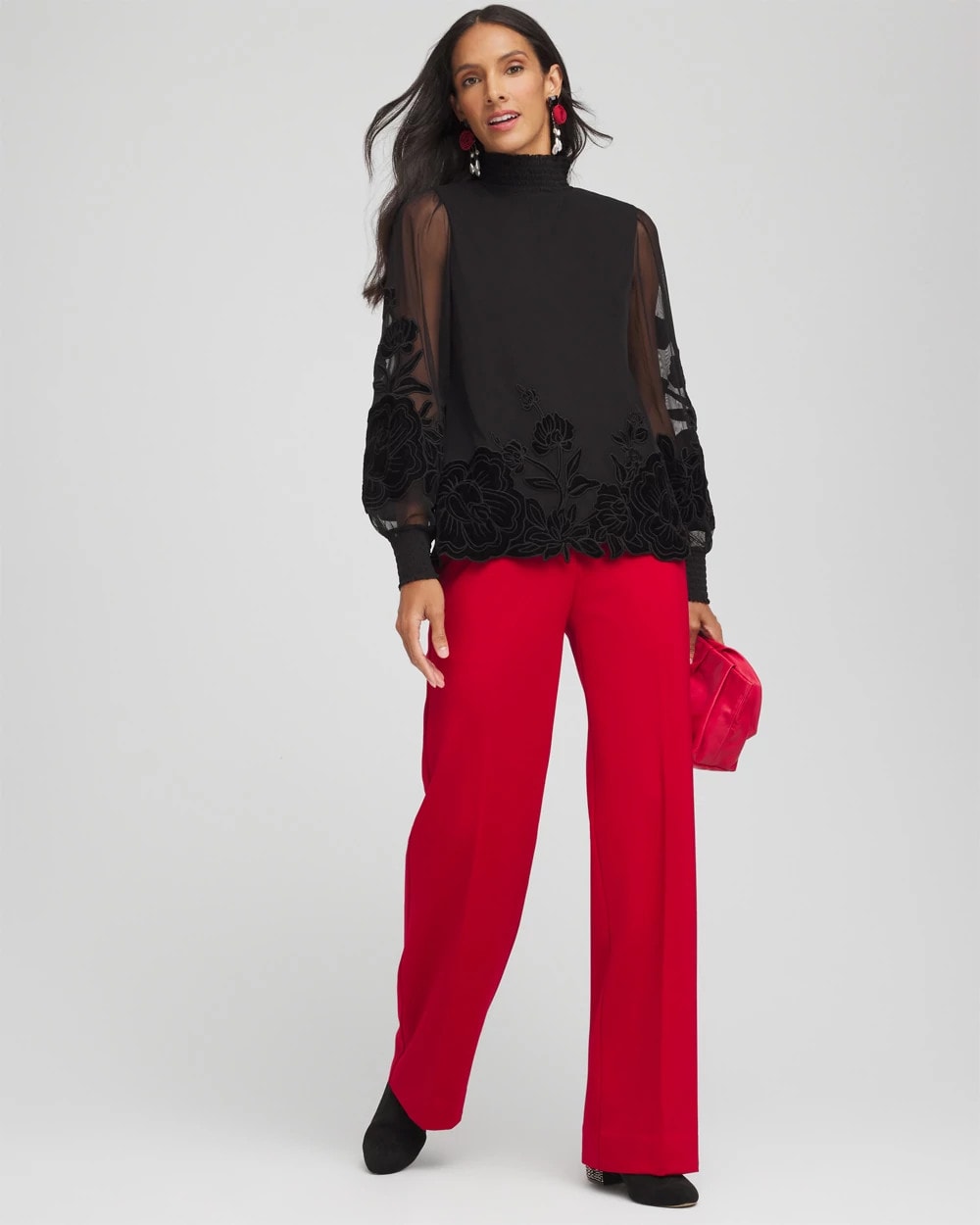 Chico's Clothing Sheer Mesh Velvet Appliqué Top