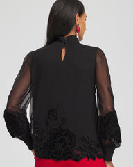 Chico's Clothing Sheer Mesh Velvet Appliqué Top
