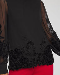 Chico's Clothing Sheer Mesh Velvet Appliqué Top