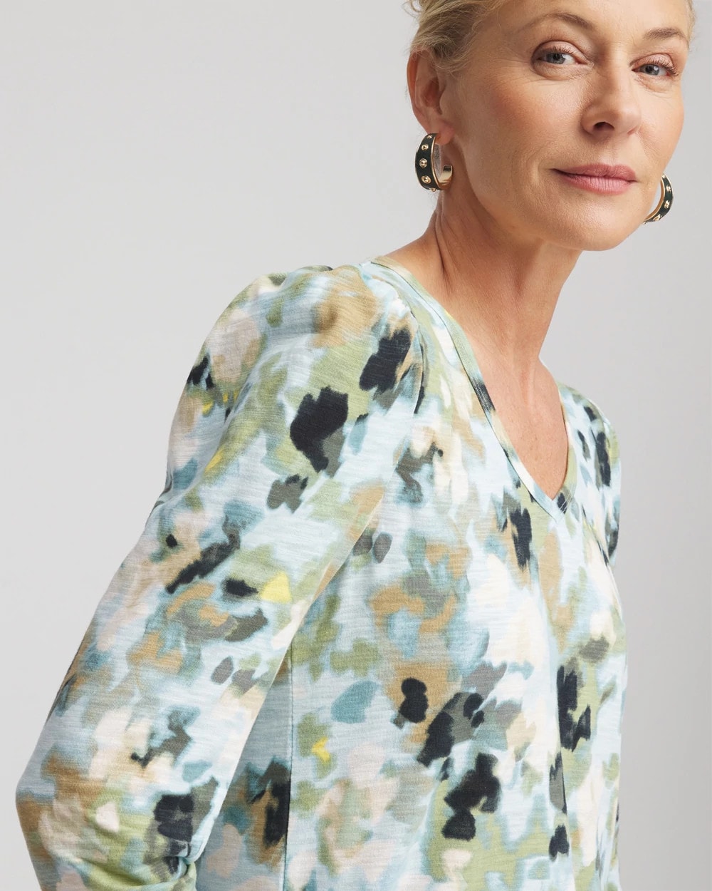 Chico's Clothing Printed Slub Puff-Sleeve Tee