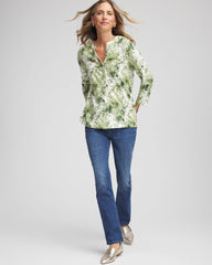 Chico's Clothing Printed Slub Splitneck Henley Tee