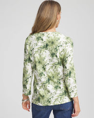 Chico's Clothing Printed Slub Splitneck Henley Tee