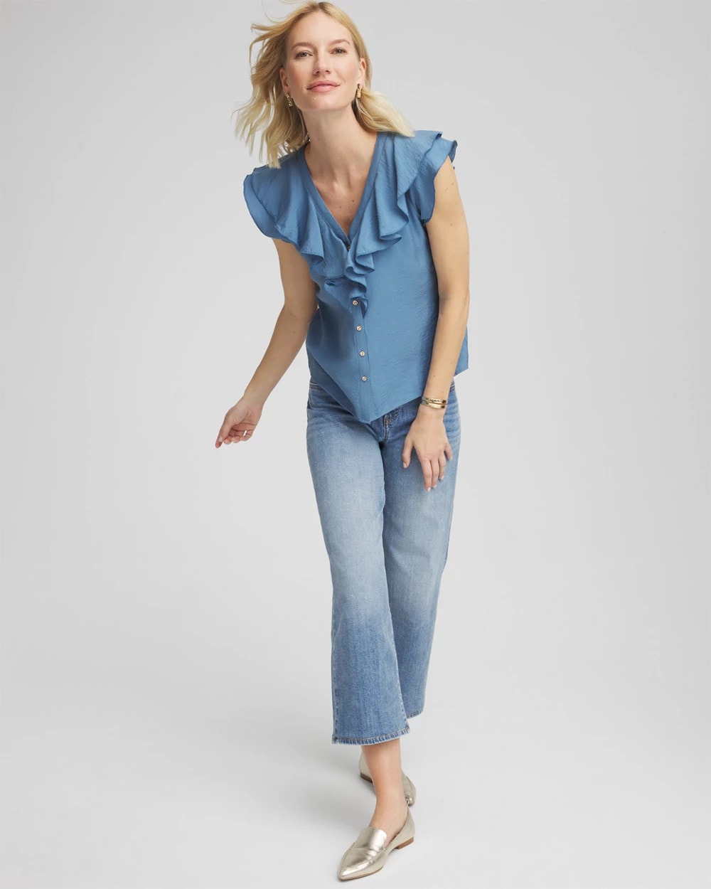 Chico's Clothing Crepe Ruffle-Trim Blouse