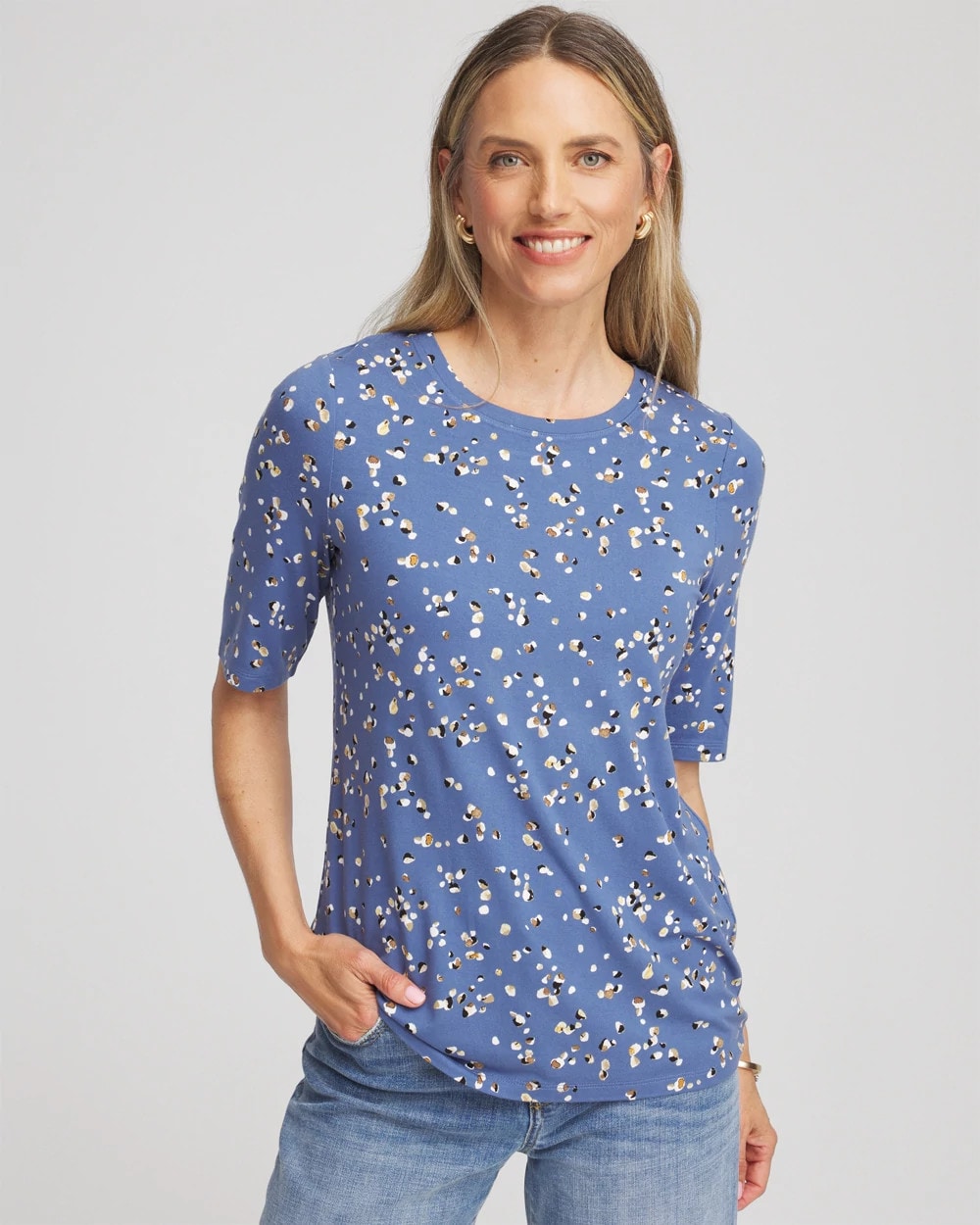 Chico's Clothing Printed Elbow Sleeve Tee