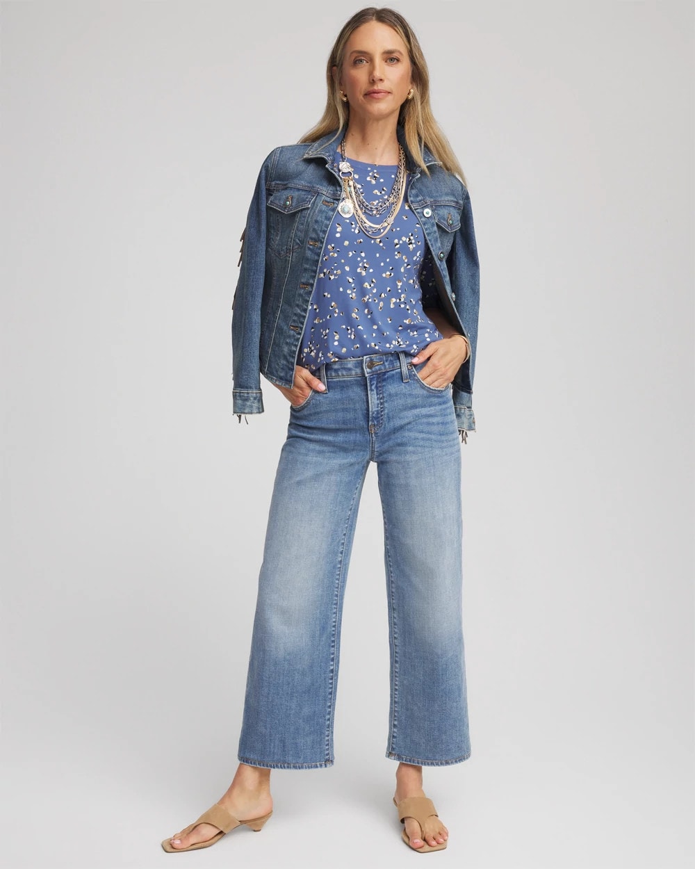 Chico's Clothing Printed Elbow Sleeve Tee