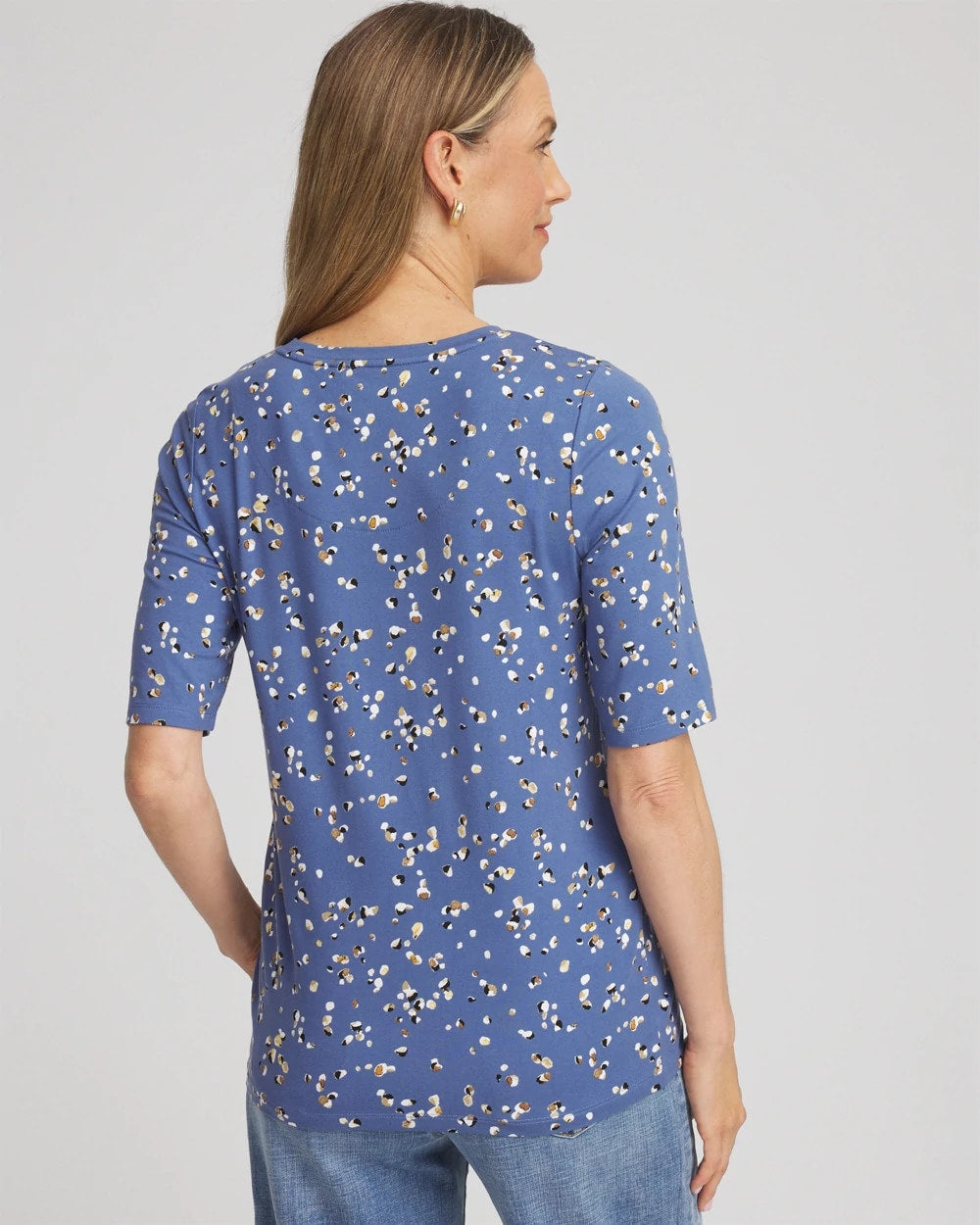 Chico's Clothing Printed Elbow Sleeve Tee