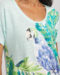 Chico's Clothing Linen Embellished Parrot Easy Tee
