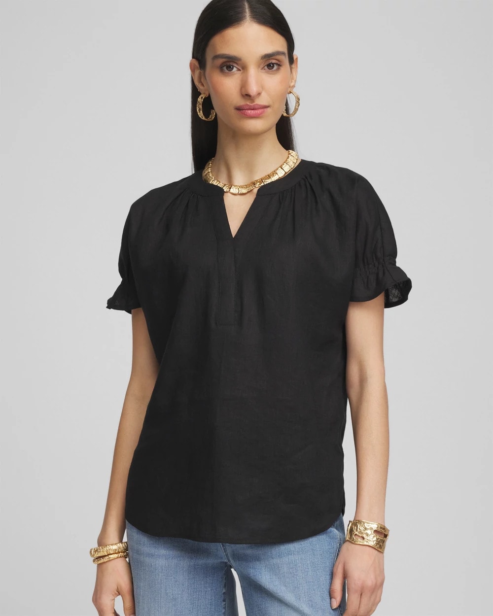 Chico's Clothing Linen Flutter-Sleeve Popover Top