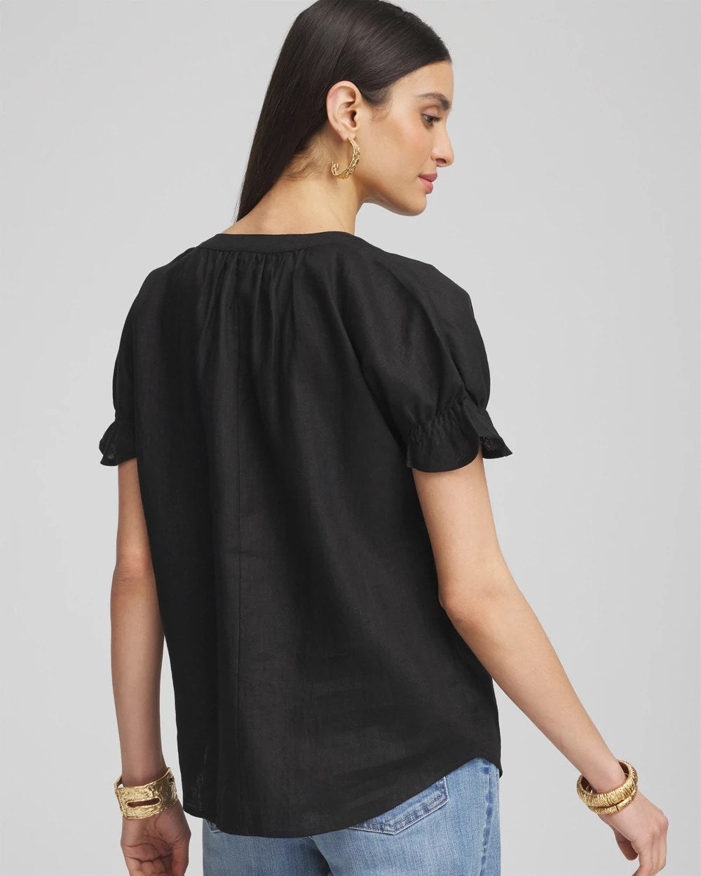 Chico's Clothing Linen Flutter-Sleeve Popover Top