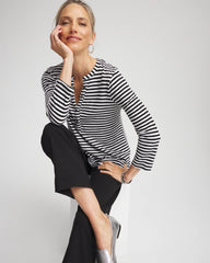 Chico's Clothing Striped Slub Splitneck Henley Tee