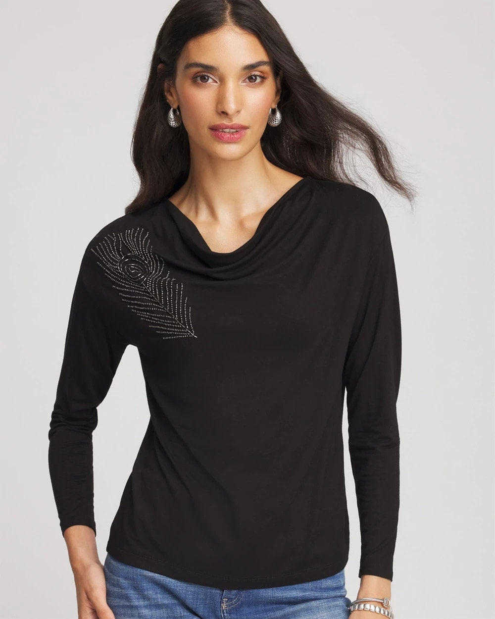 Chico's Clothing Embellished Cowlneck Dolman Tee