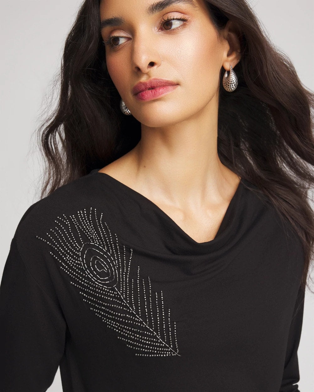 Chico's Clothing Embellished Cowlneck Dolman Tee