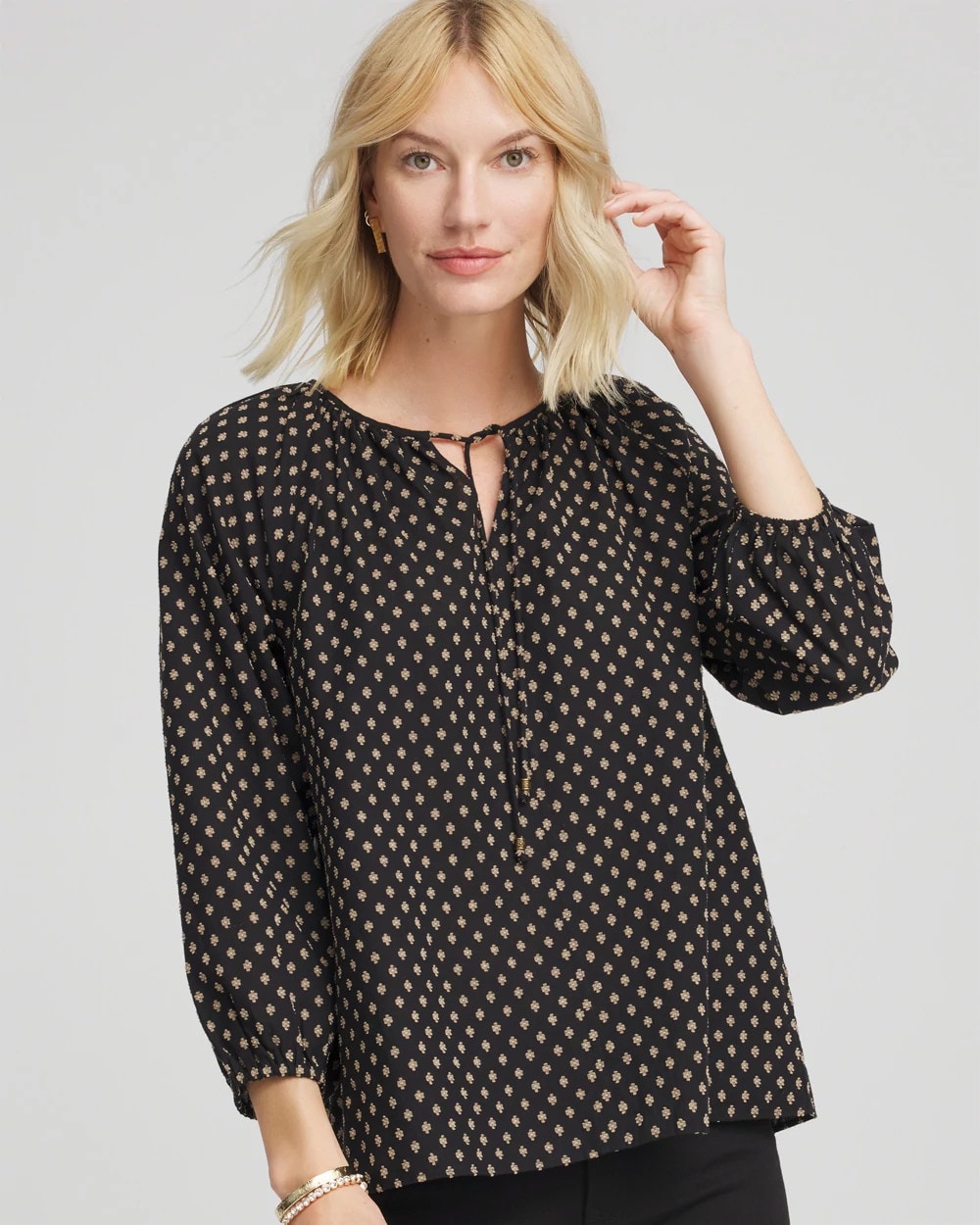 Chico's Clothing Floral Print Tie-Neck Top