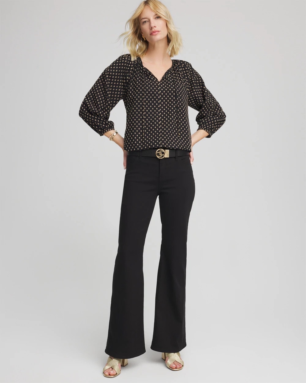Chico's Clothing Floral Print Tie-Neck Top