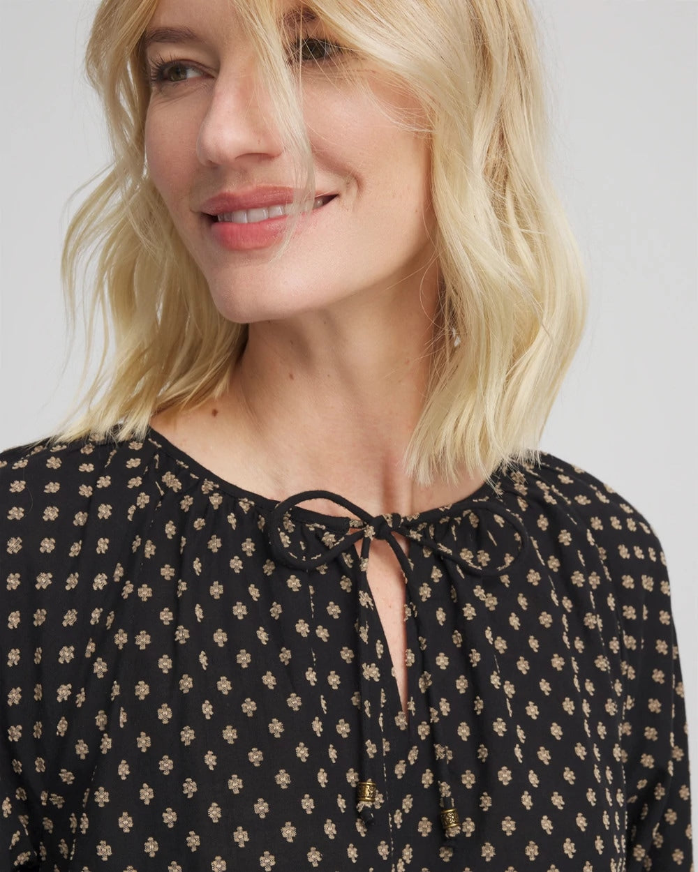 Chico's Clothing Floral Print Tie-Neck Top