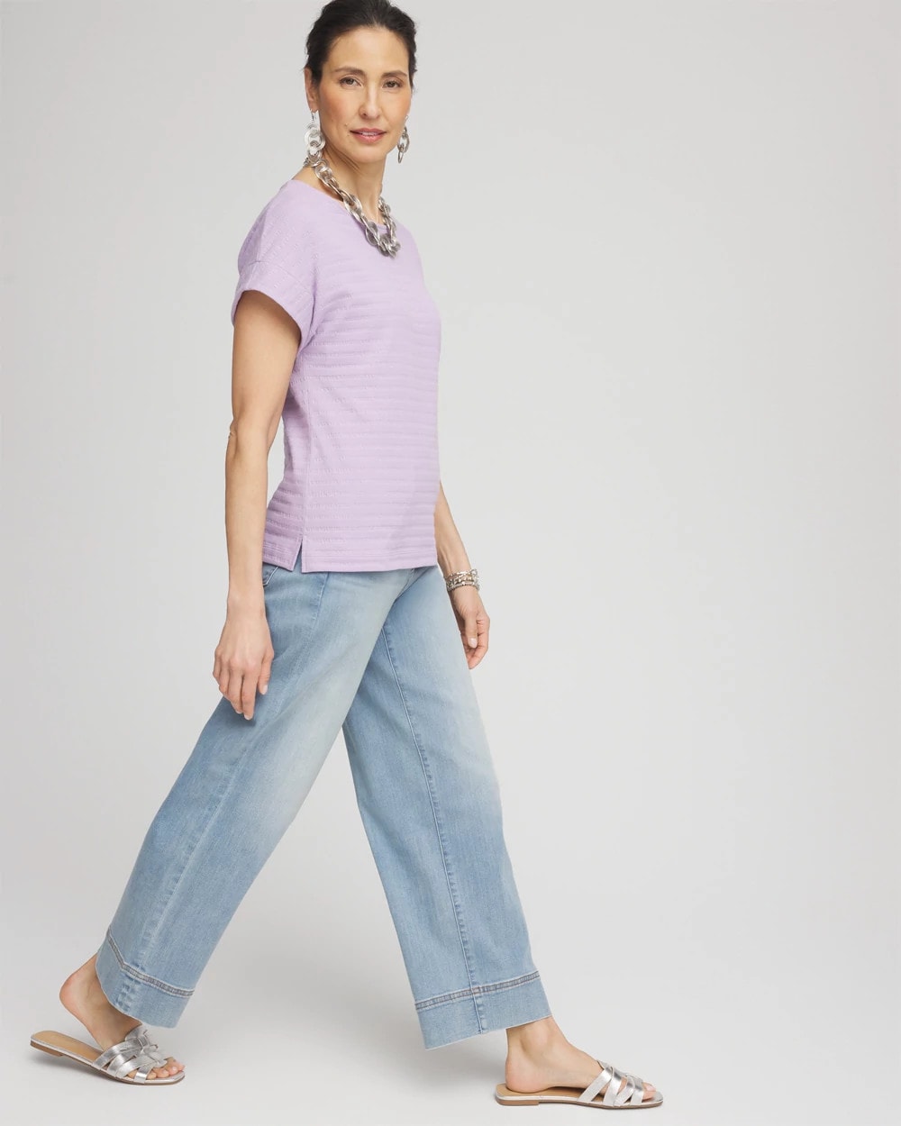 Chico's Clothing Cap Sleeve Textured Tee