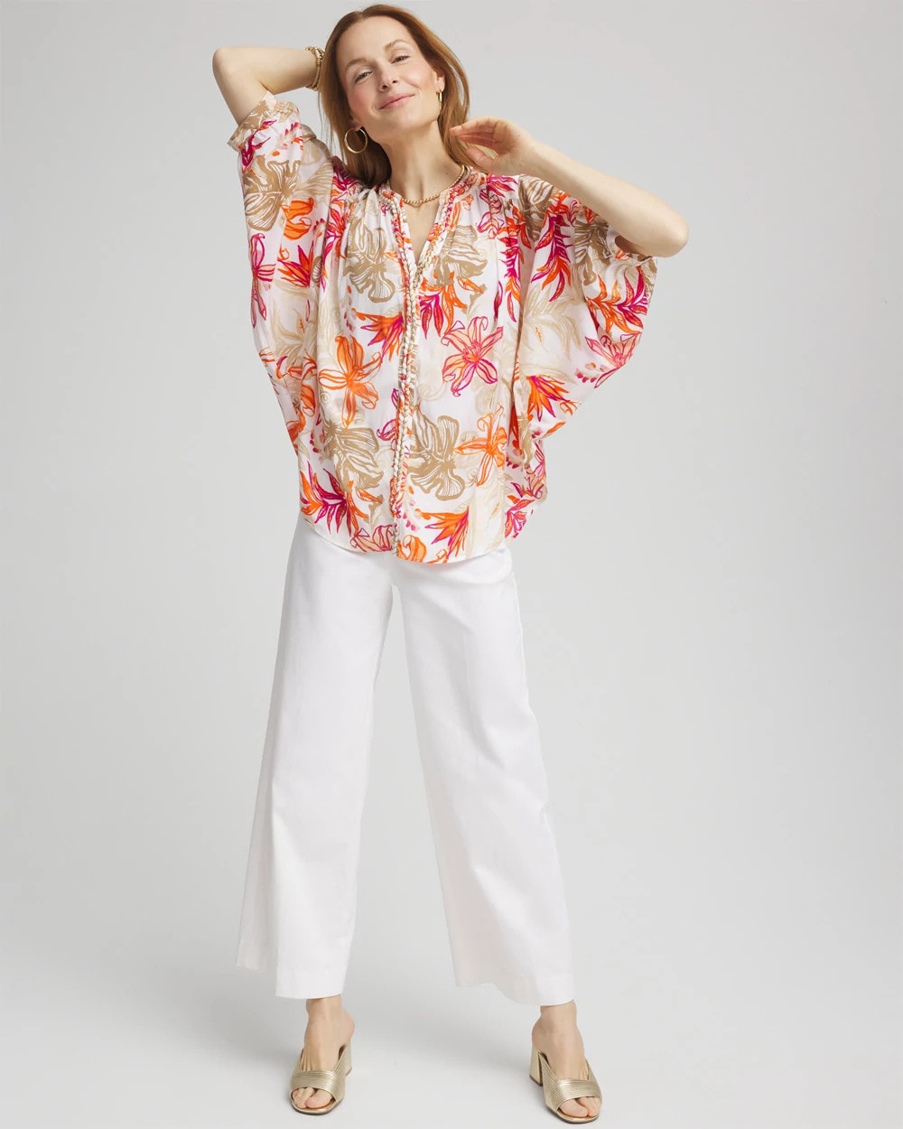 Chico's Clothing Floral Braided Batwing Blouse