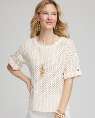 Chico's Clothing Textured Roll Cuff Tee