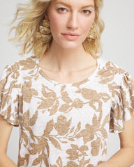 Chico's Clothing Linen Leaf Print Flutter Sleeve Tee