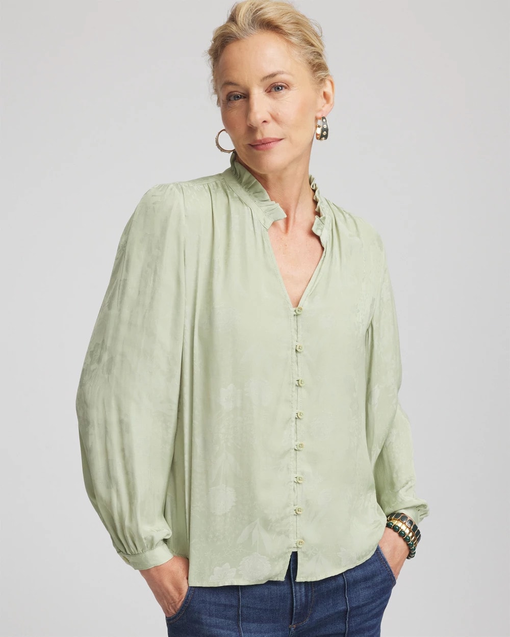 Chico's Clothing Jacquard Georgette Peasant Blouse