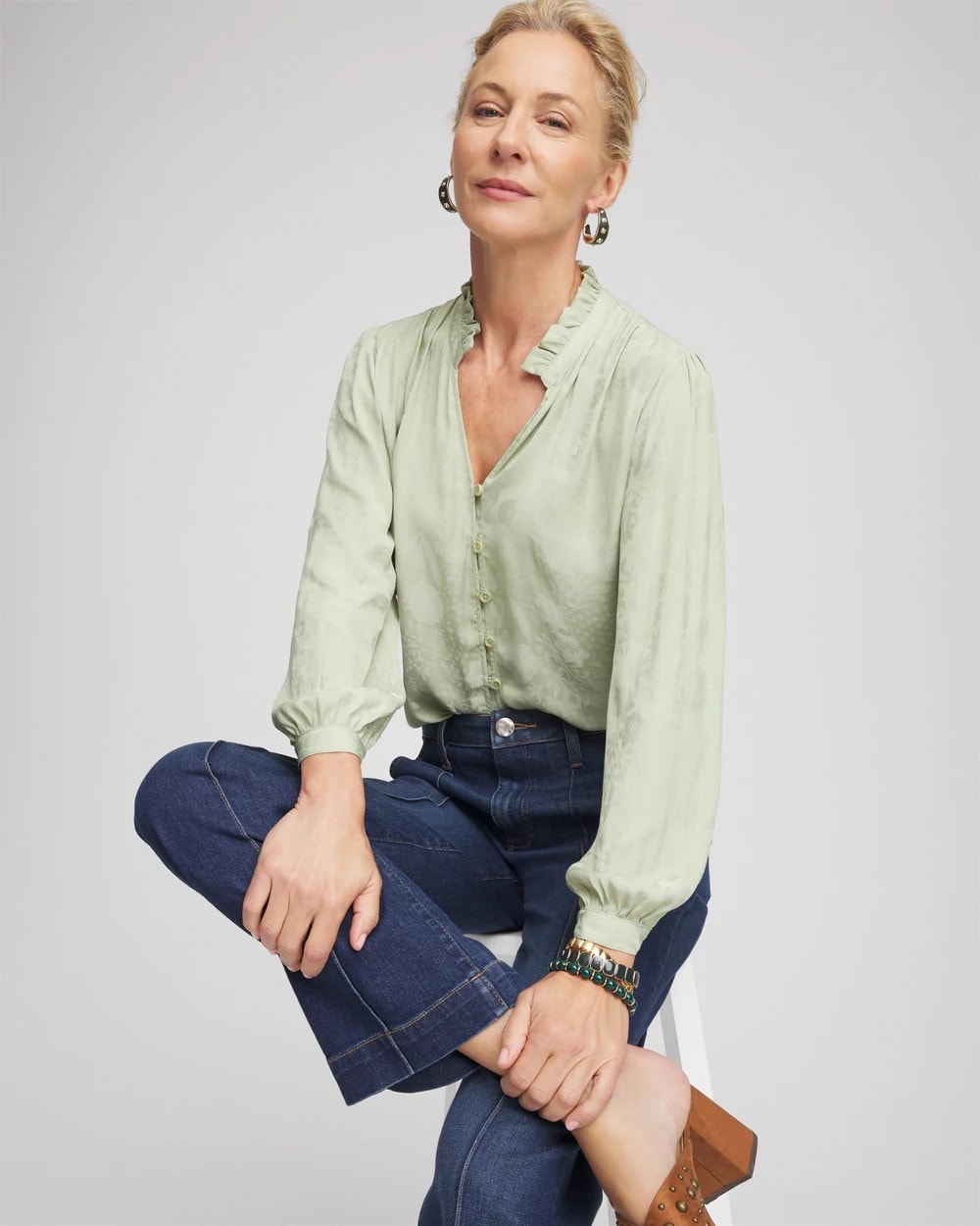 Chico's Clothing Jacquard Georgette Peasant Blouse