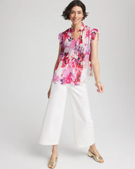 Chico's Clothing Floral Ruffle Collar Blouse