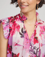 Chico's Clothing Floral Ruffle Collar Blouse