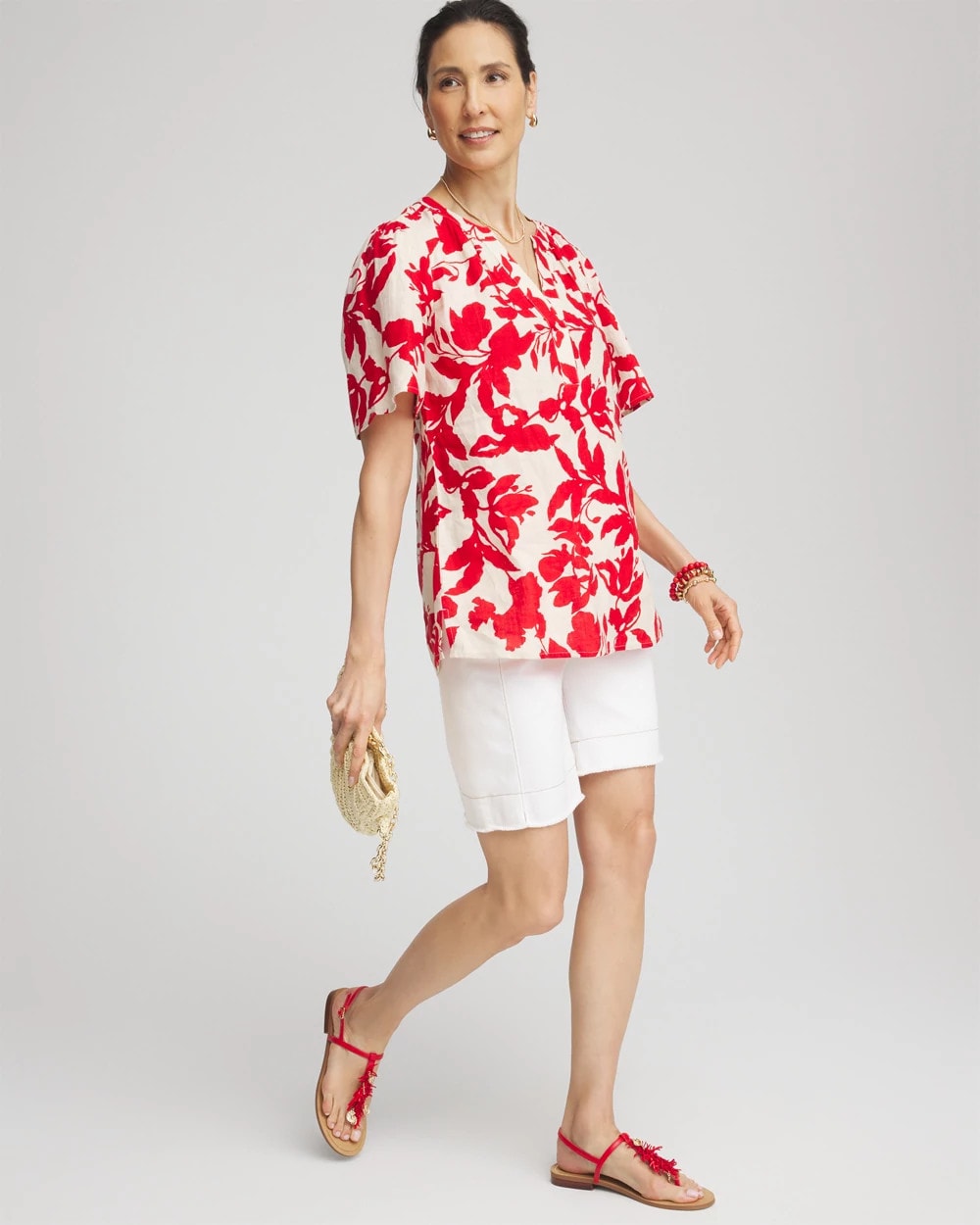 Chico's Clothing Floral Linen Popover Shirt