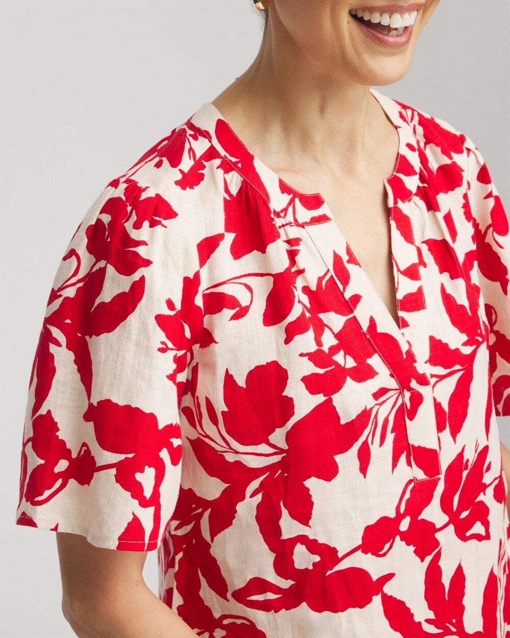 Chico's Clothing Floral Linen Popover Shirt