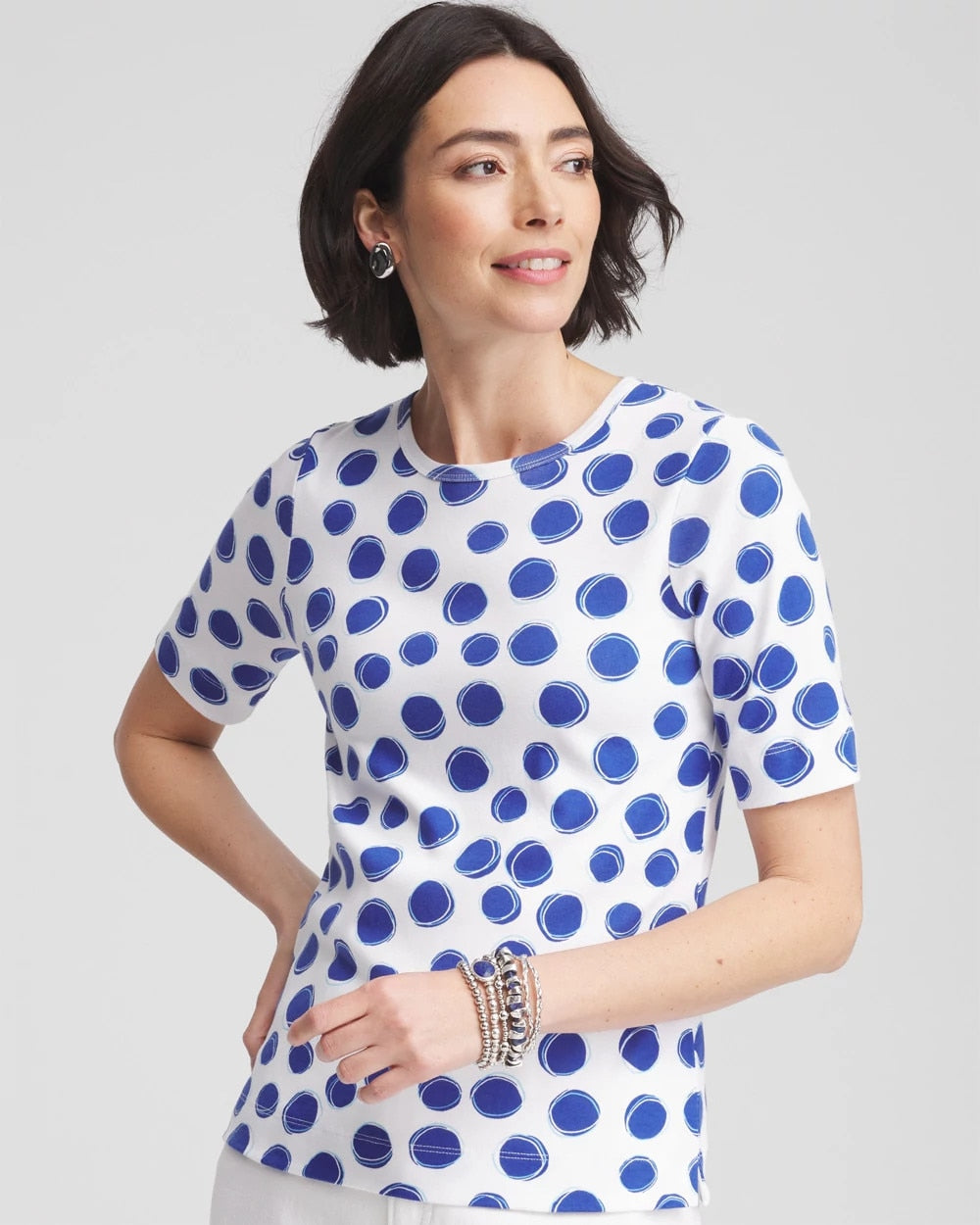 Chico's Clothing Polka-Dot Pima Cotton Crewneck Tee