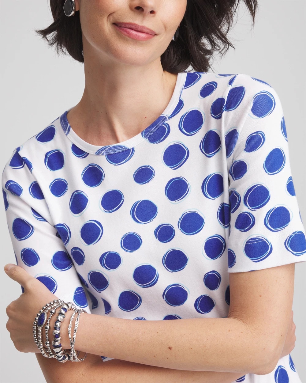 Chico's Clothing Polka-Dot Pima Cotton Crewneck Tee