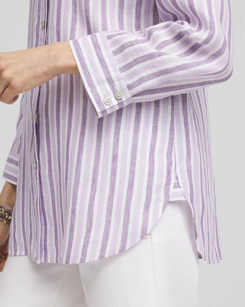 Chico's Clothing No Iron™ Plum Striped Linen Shirt