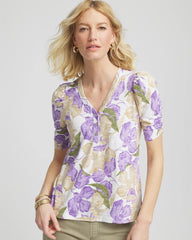 Chico's Clothing Floral Slub Henley Tee