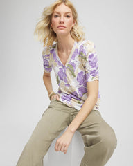 Chico's Clothing Floral Slub Henley Tee